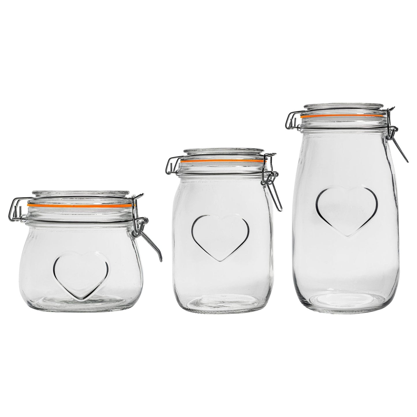 3pc Glass Storage Air tight Jar Set with Embossed Heart Detail
