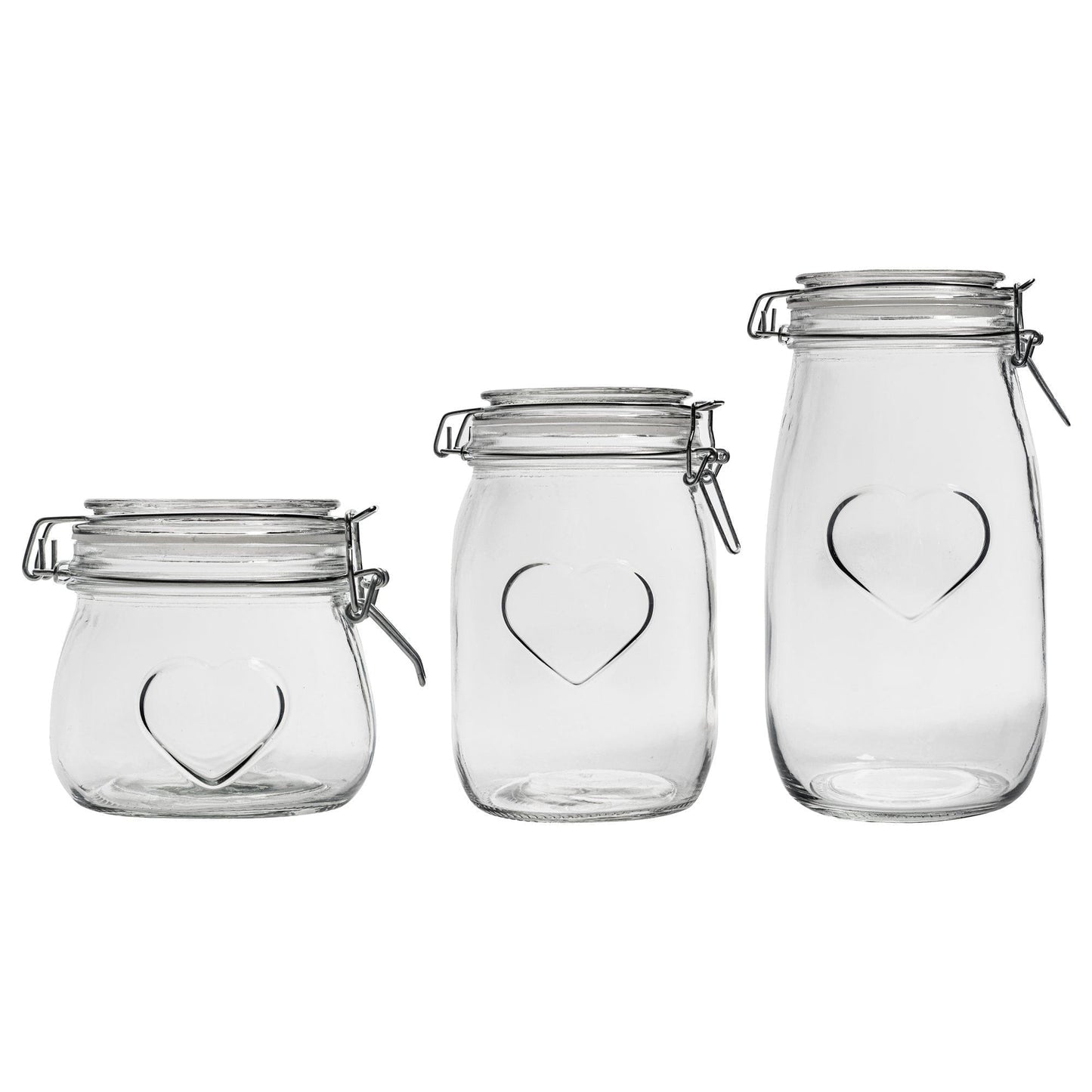 3pc Glass Storage Air tight Jar Set with Embossed Heart Detail