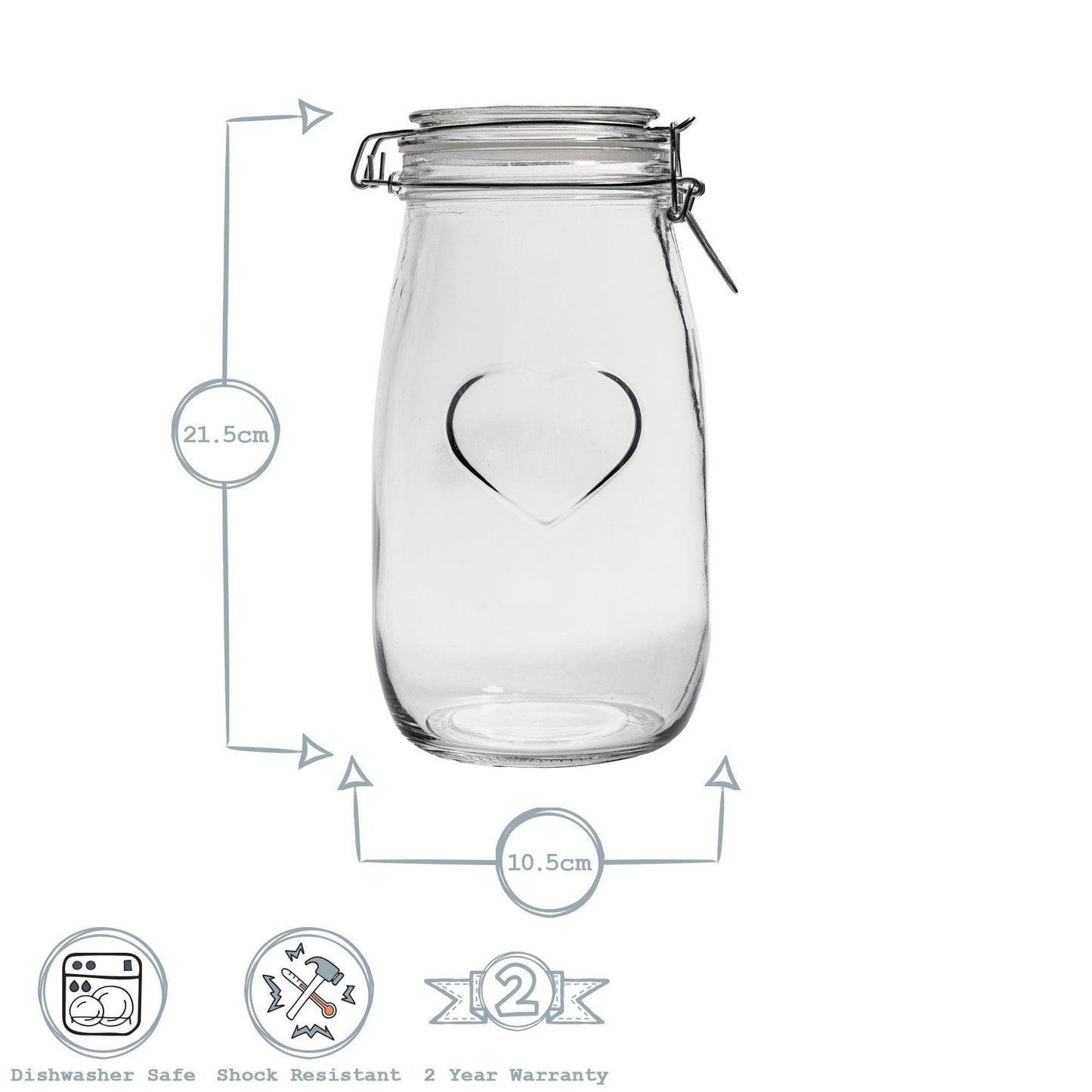 3pc Glass Storage Air tight Jar Set with Embossed Heart Detail
