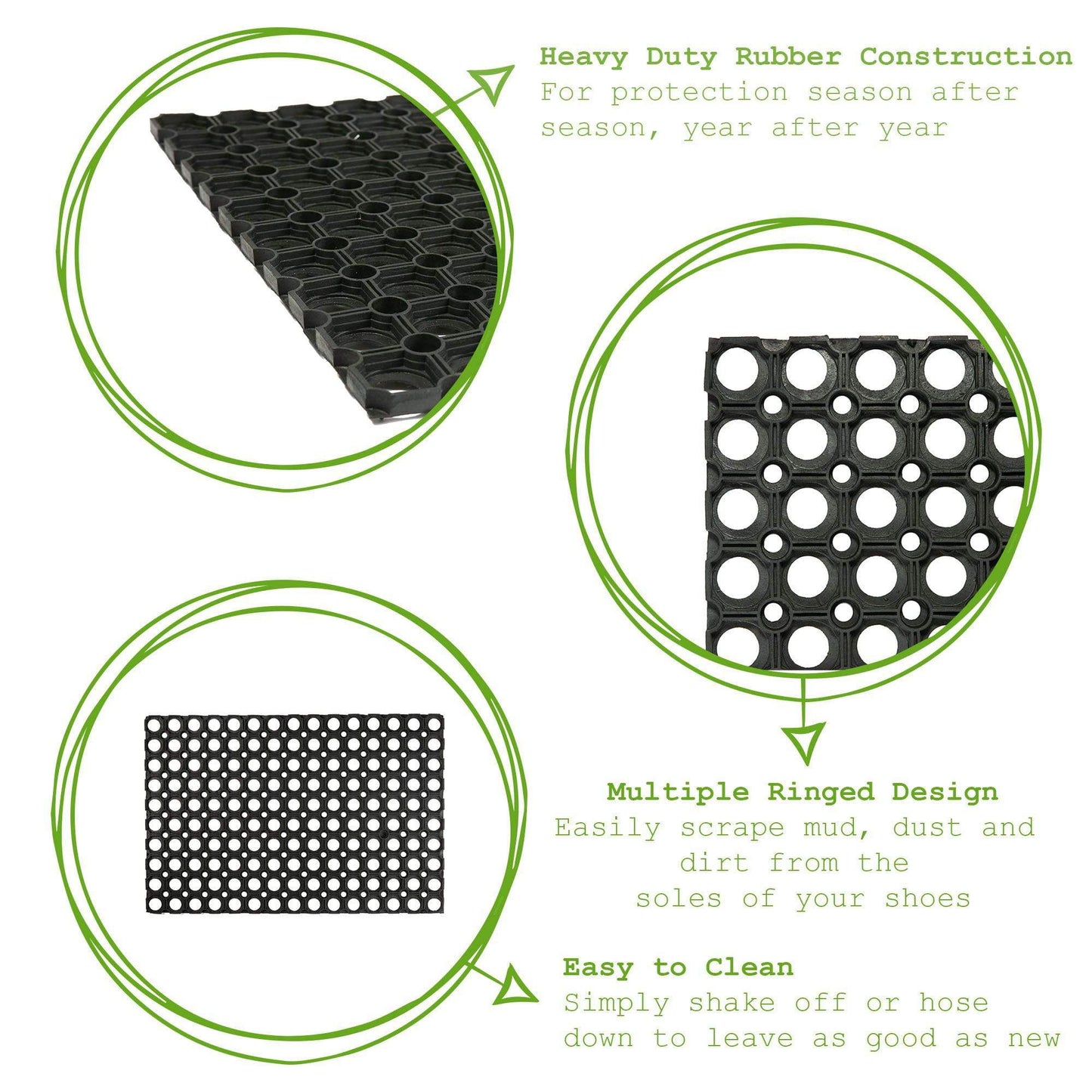 80cm x 60cm Black Heavy Duty Rubber Door Mat