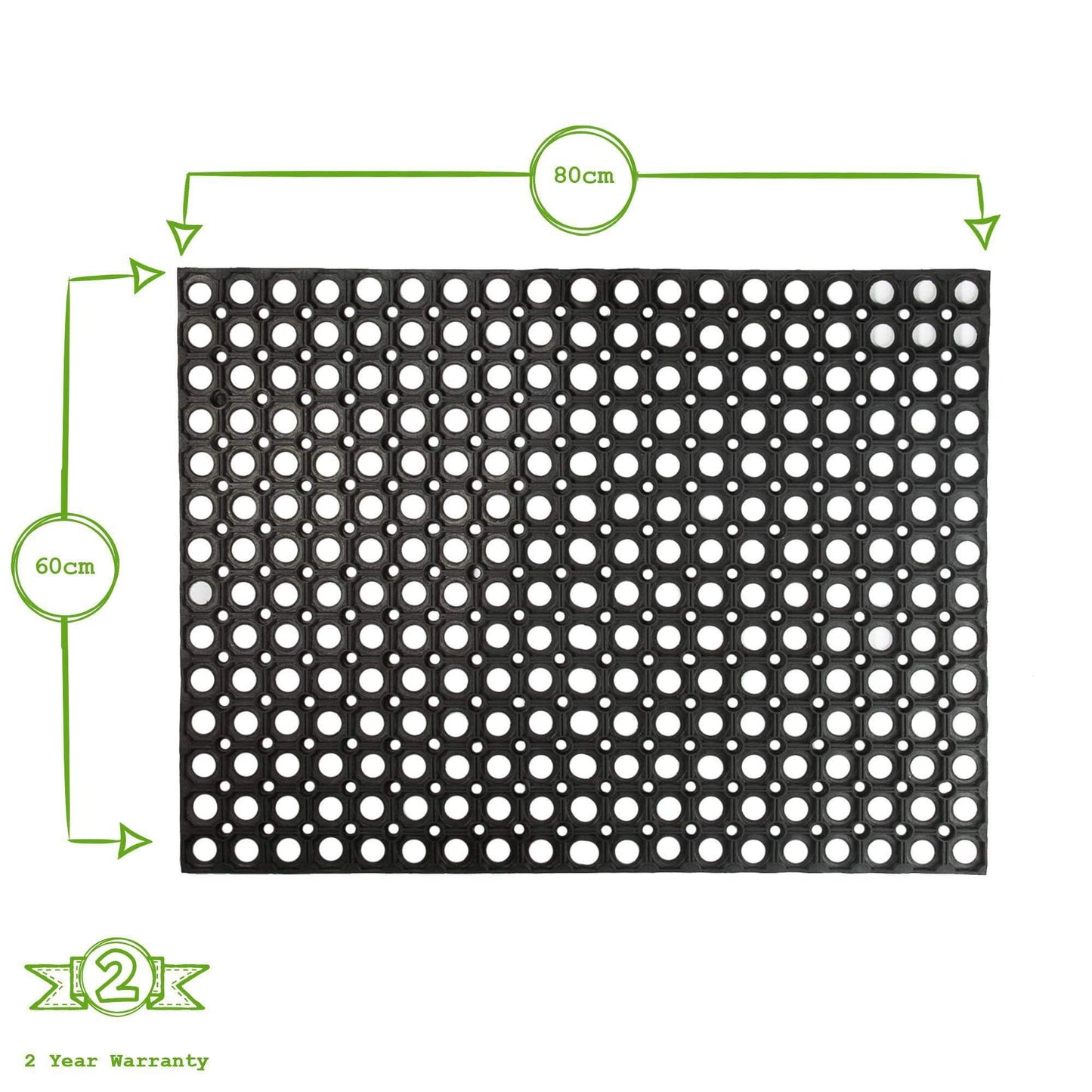 80cm x 60cm Black Heavy Duty Rubber Door Mat