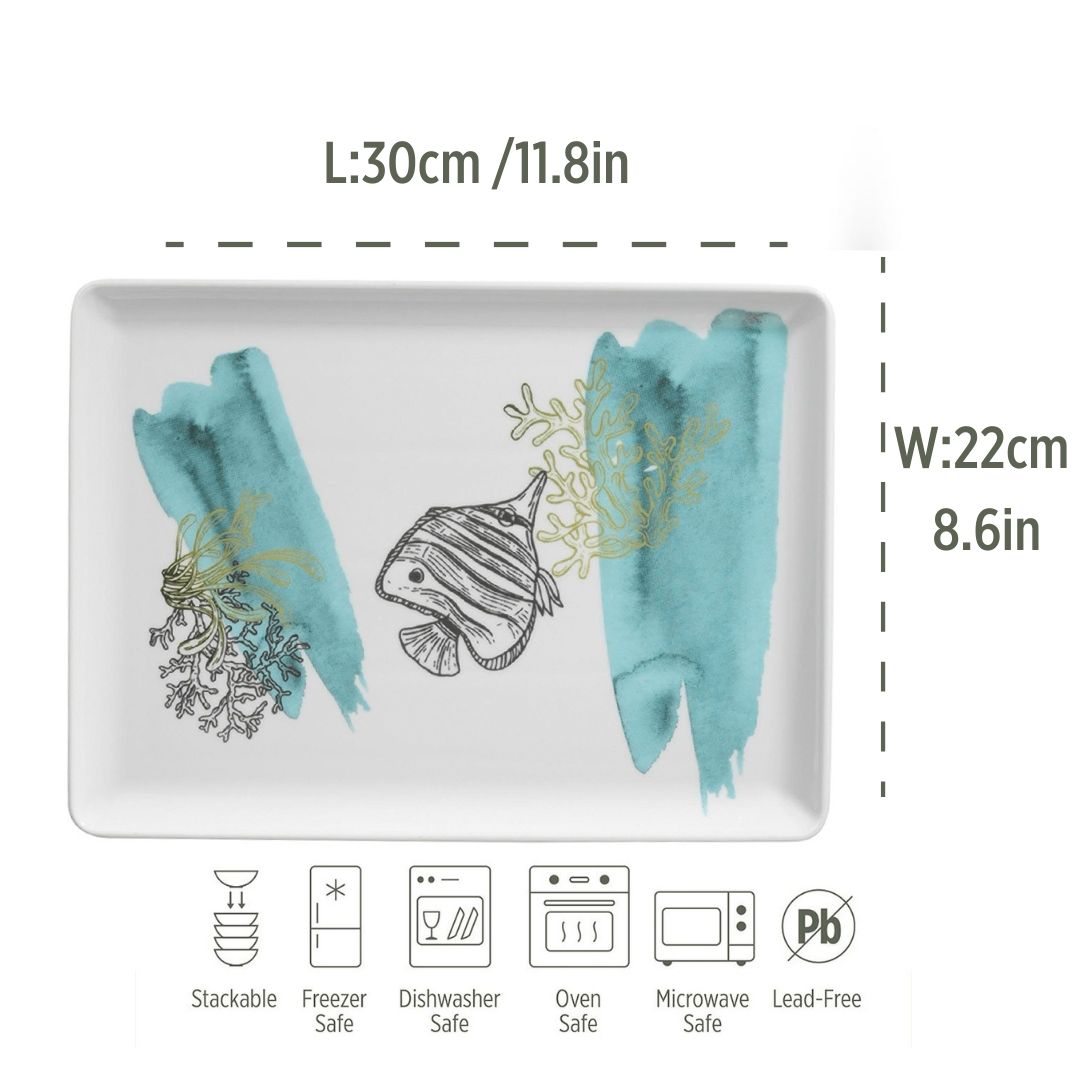 Porcelain Serving Plate - Rochelle, Sea Sketch - 30x22cm