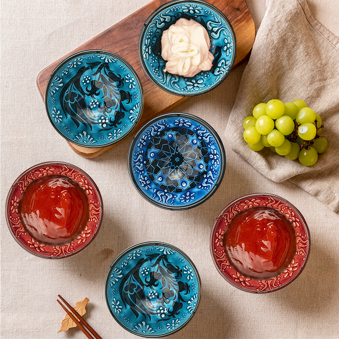 Set of 6 Ceramic Dip Bowls – Iznik, Spring Bloom – 8cm