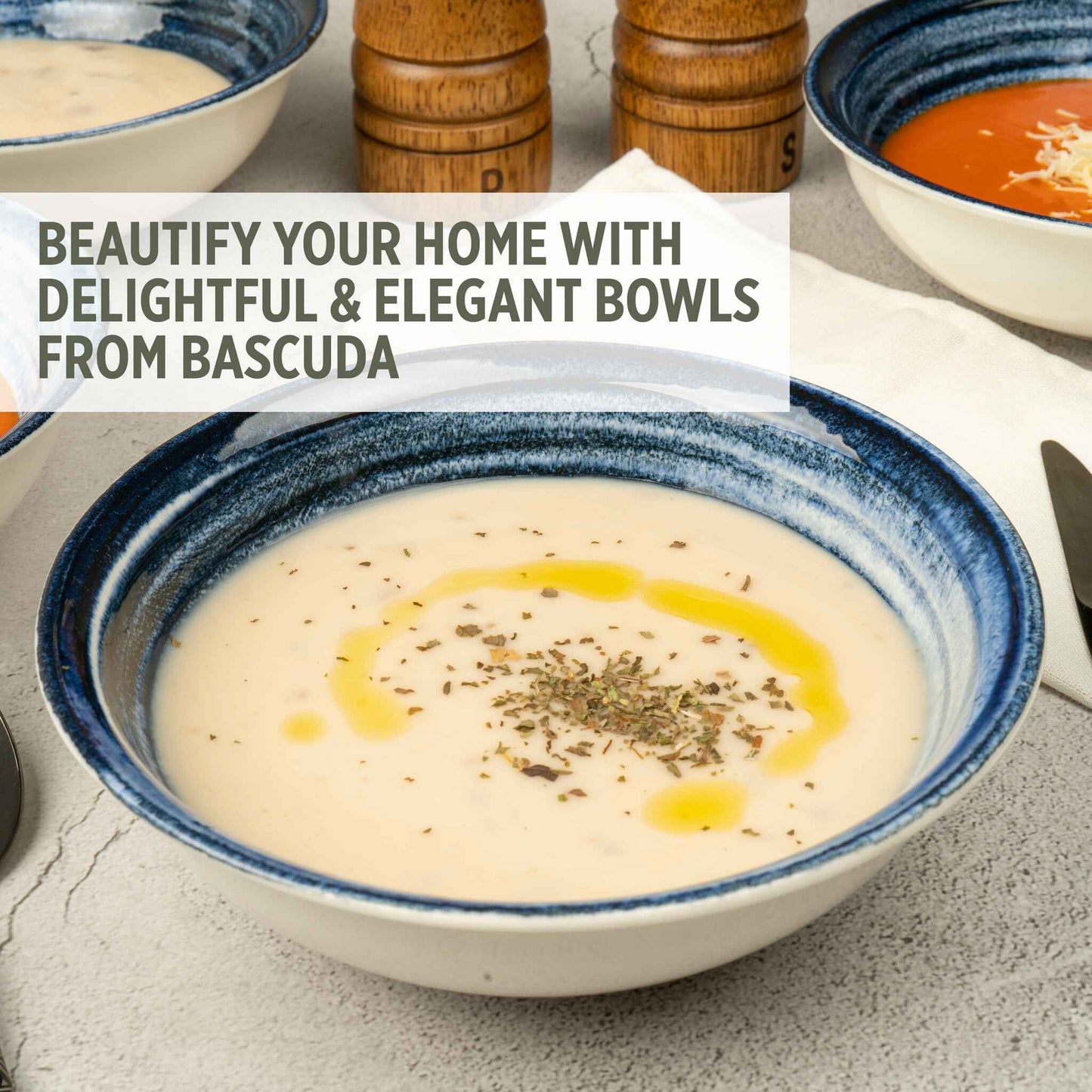 Set of 4 Porcelain Soup&Cereal Bowls – Morar, Deep Tide – 18cm
