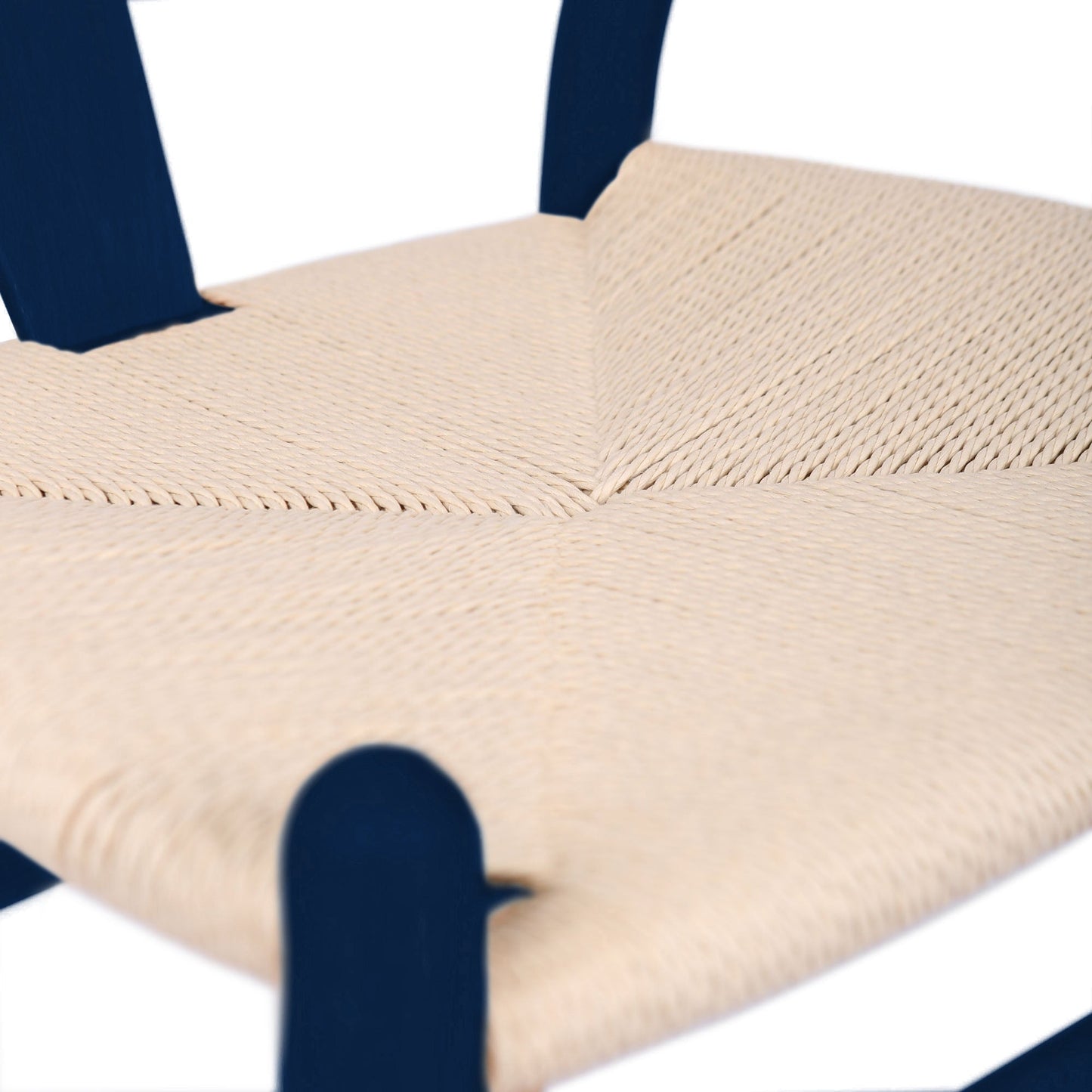 Blue Wooden Wishbone Dining Chair with Beige Weave