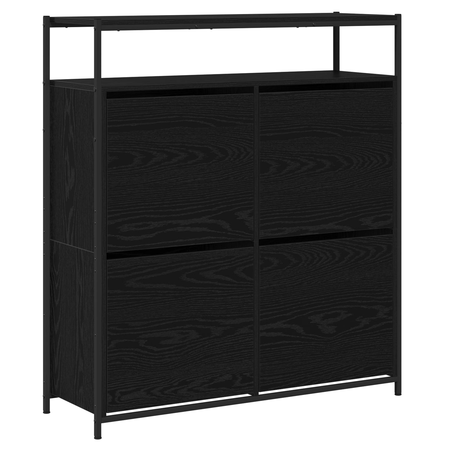Shoe Cabinet with 4 Flip-Drawers Black Oak 100x34x112 cm