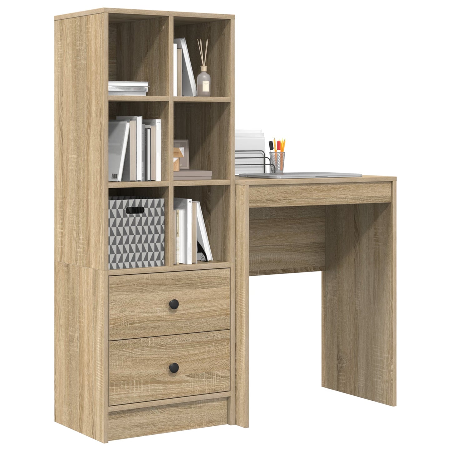 Desk with Storage Sonoma Oak Engineered Wood