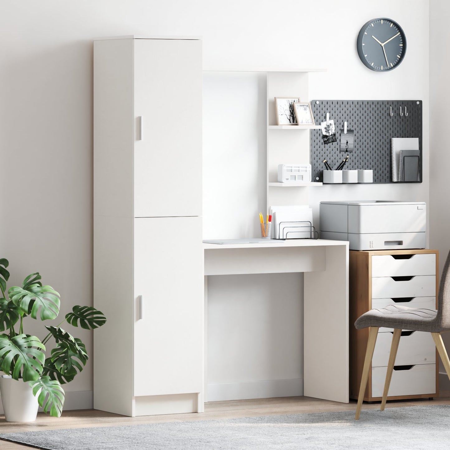 Desk with Storage White Engineered Wood