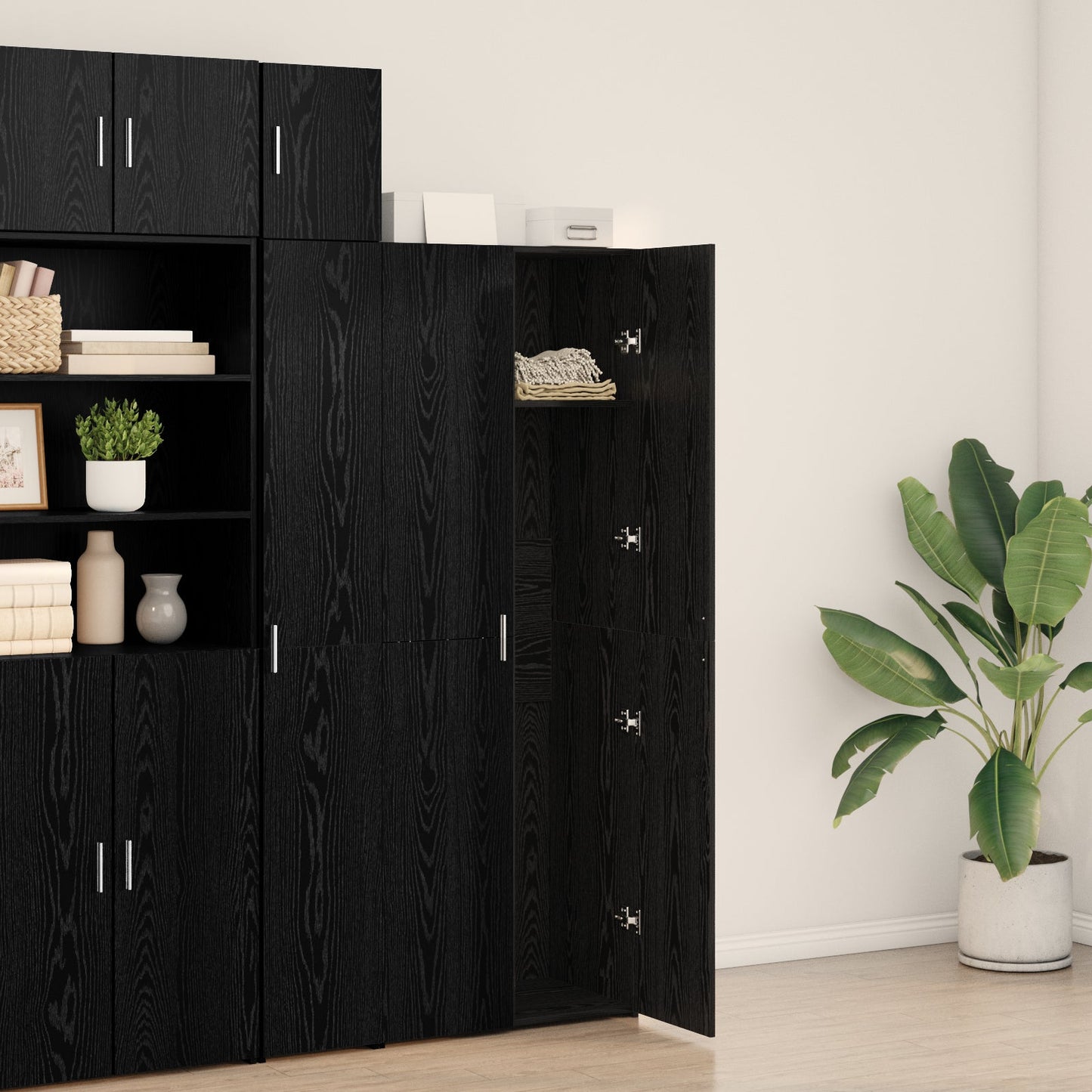 Highboard Black Oak 70x42.5x185 cm Engineered Wood