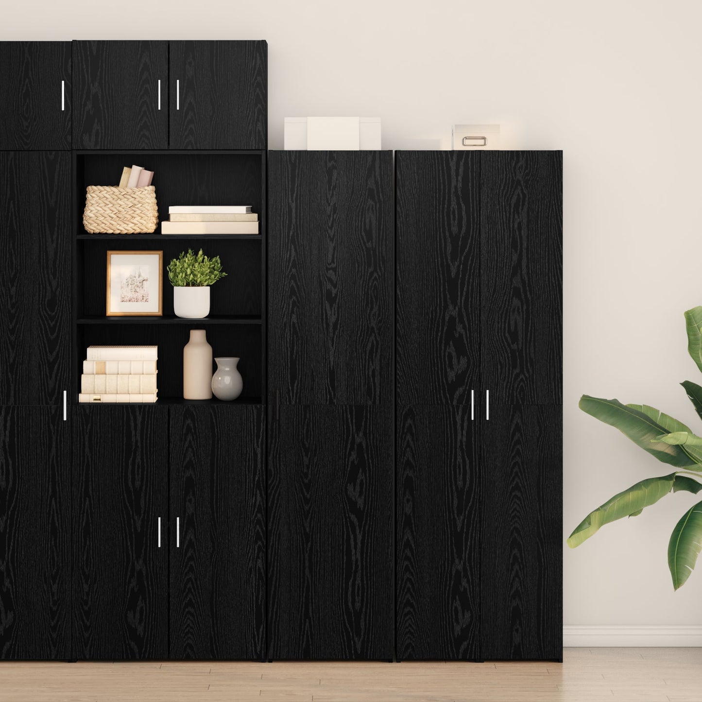 Highboard Black Oak 45x42.5x185 cm Engineered Wood