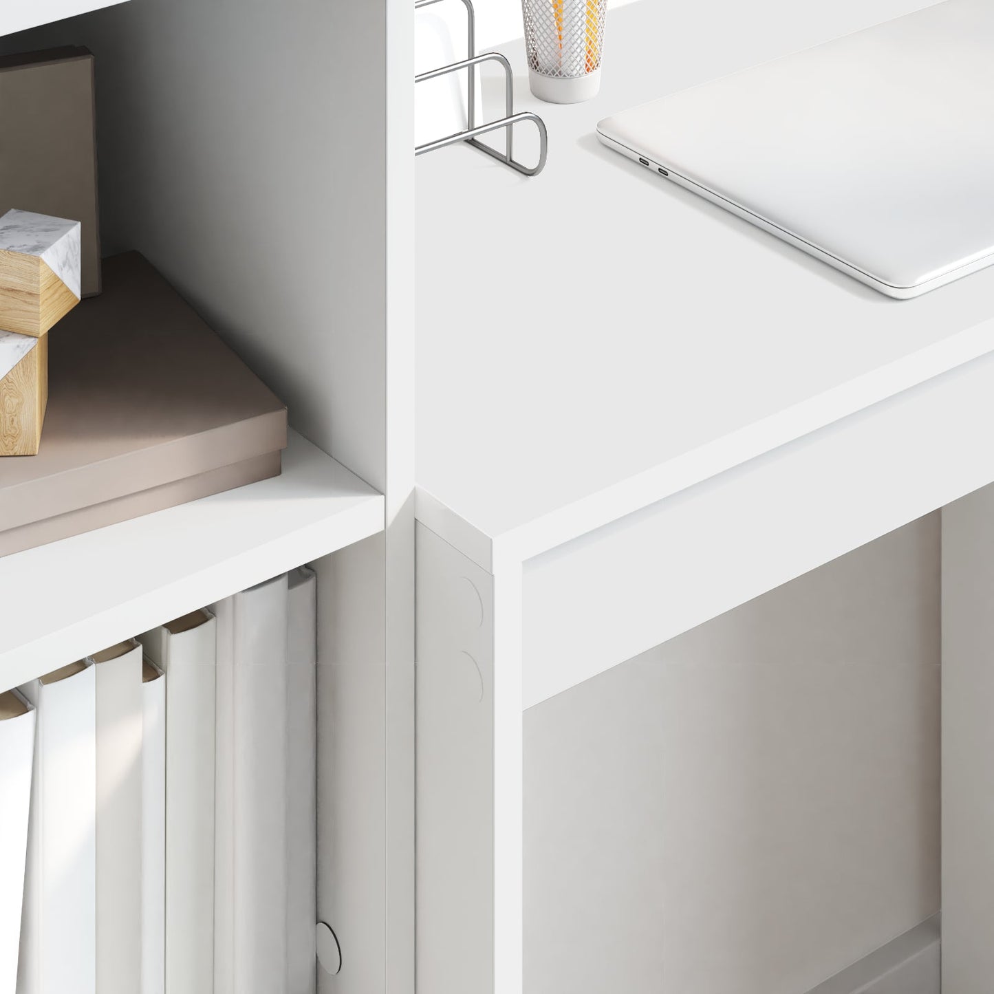 Desk with Storage White Engineered Wood