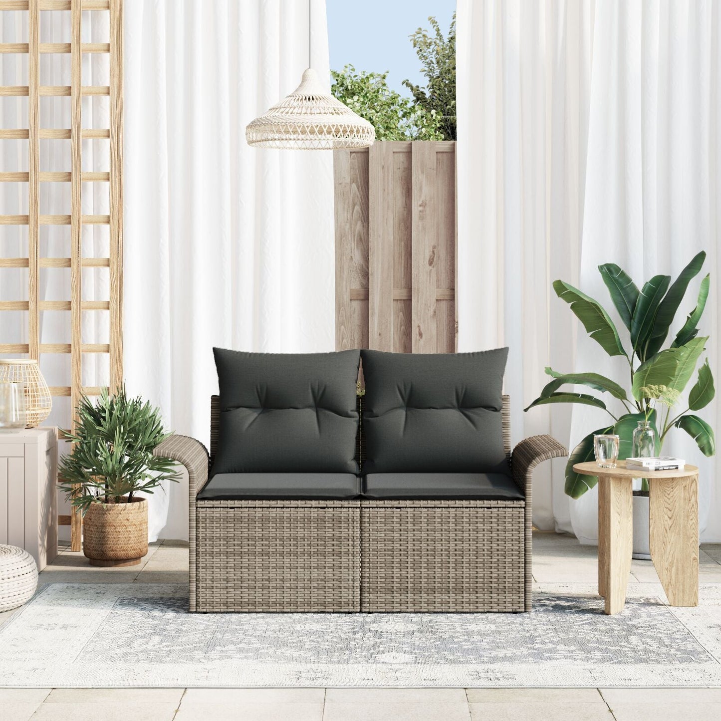 Outdoor Patio Poly Rattan 2-Seater Garden Sofa With Storage & Cushions Chair