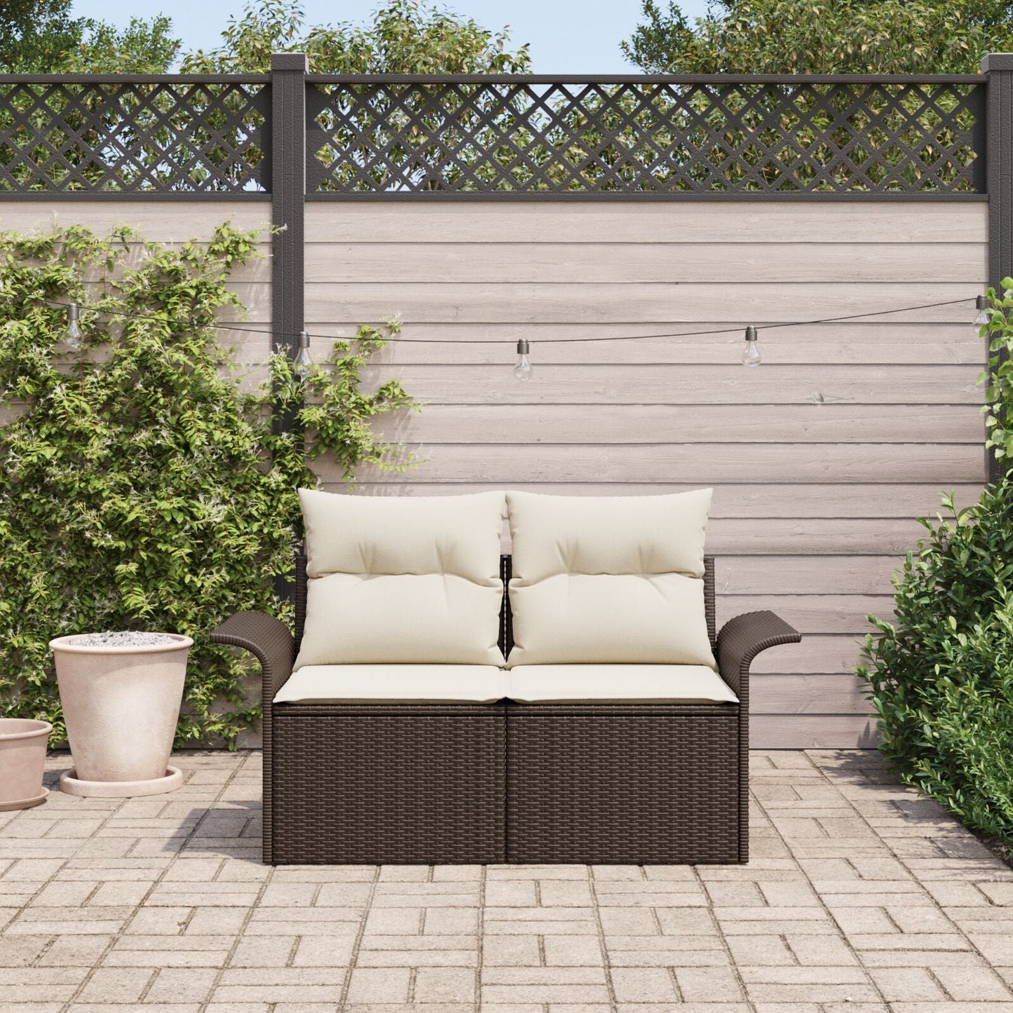 Outdoor Patio Poly Rattan 2-Seater Garden Sofa With Storage & Cushions Chair