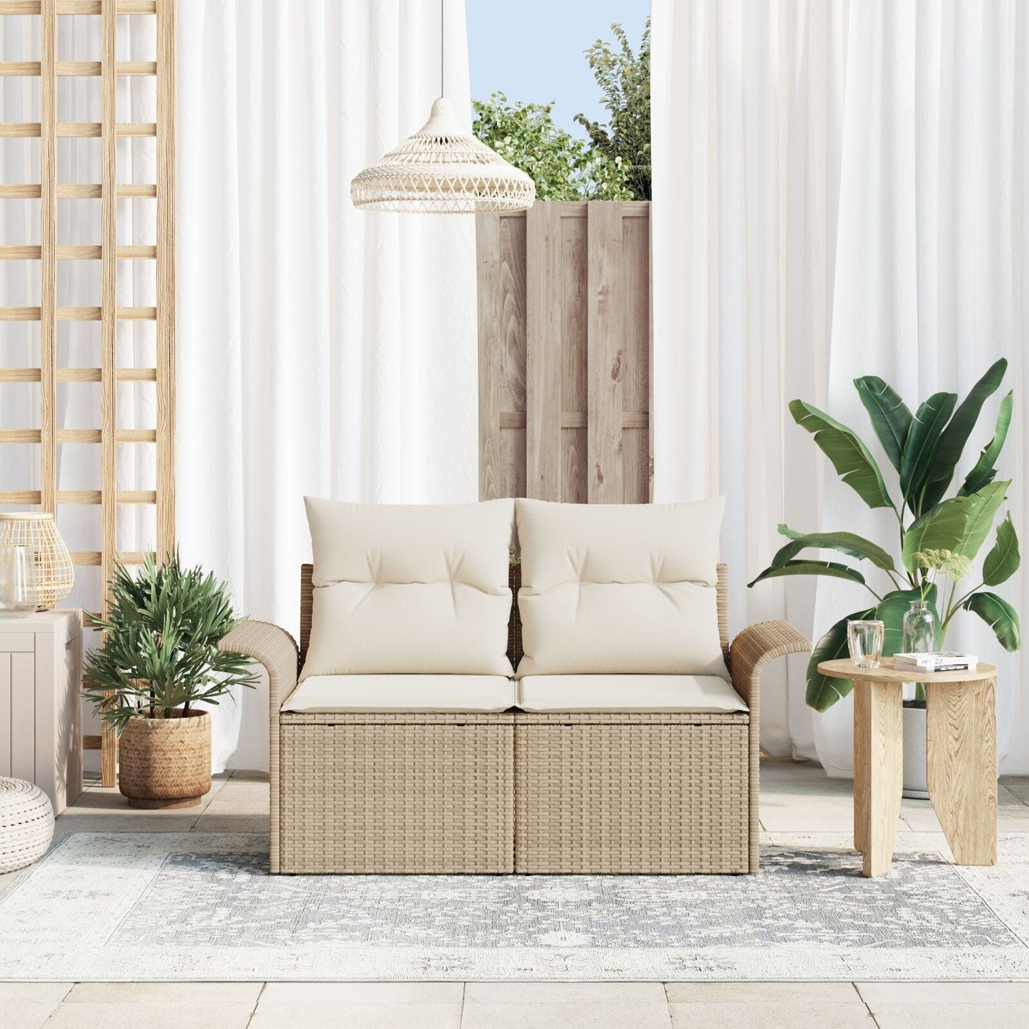 Outdoor Patio Poly Rattan 2-Seater Garden Sofa With Storage & Cushions Chair