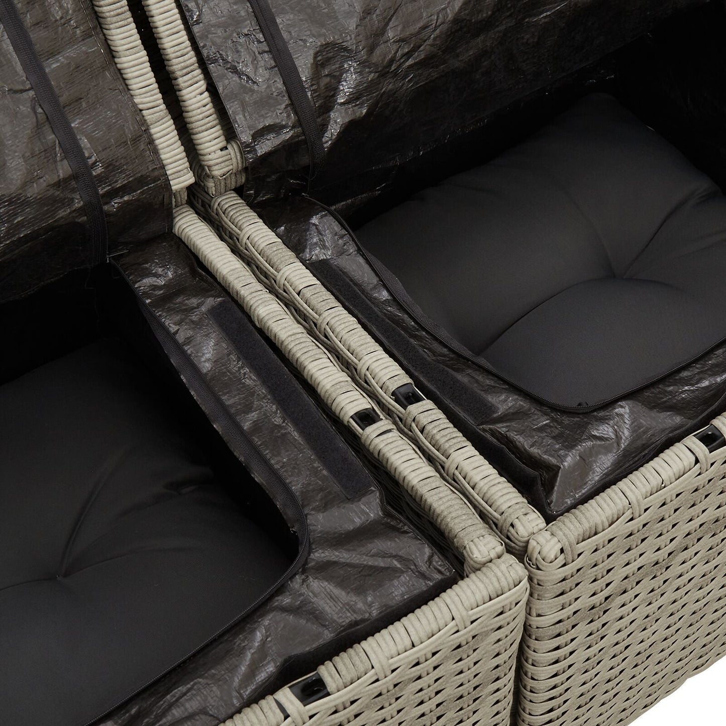 Outdoor Patio Poly Rattan 2-Seater Garden Sofa With Storage & Cushions Chair