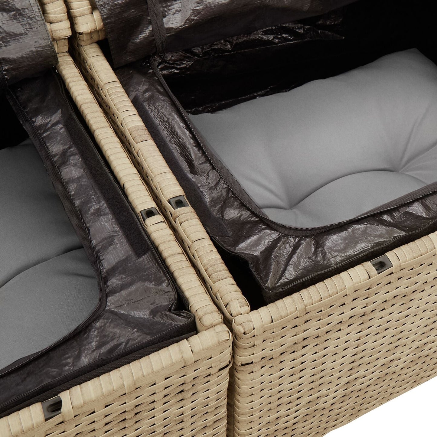 Outdoor Patio Poly Rattan 2-Seater Garden Sofa With Storage & Cushions Chair