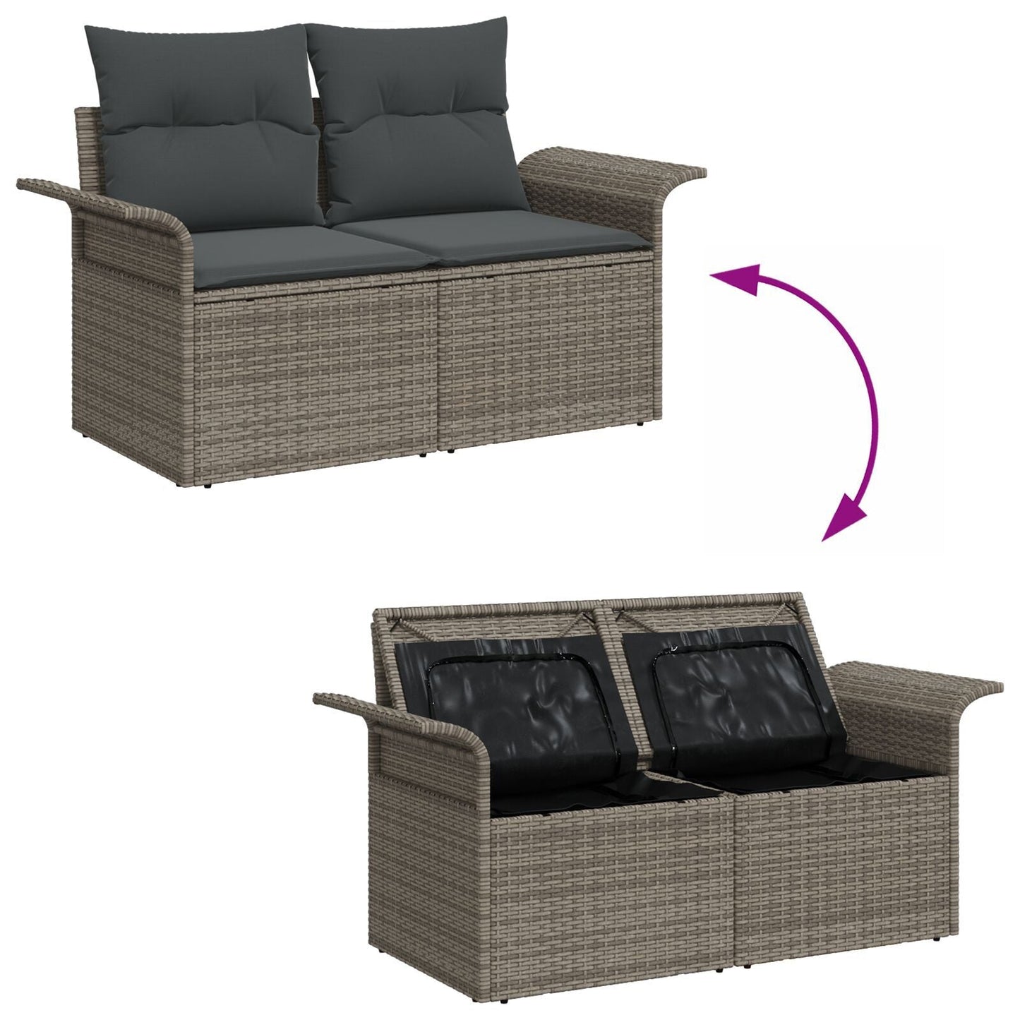 Outdoor Patio Poly Rattan 2-Seater Garden Sofa With Storage & Cushions Chair