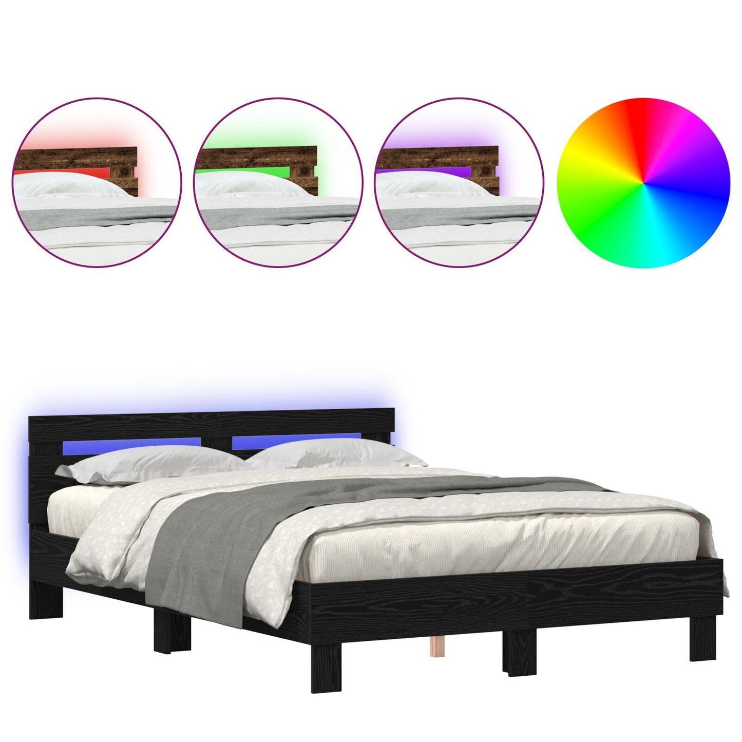 Modern Wooden Queen Size 160cm Bed Frame Base With Headboard & LED Lights