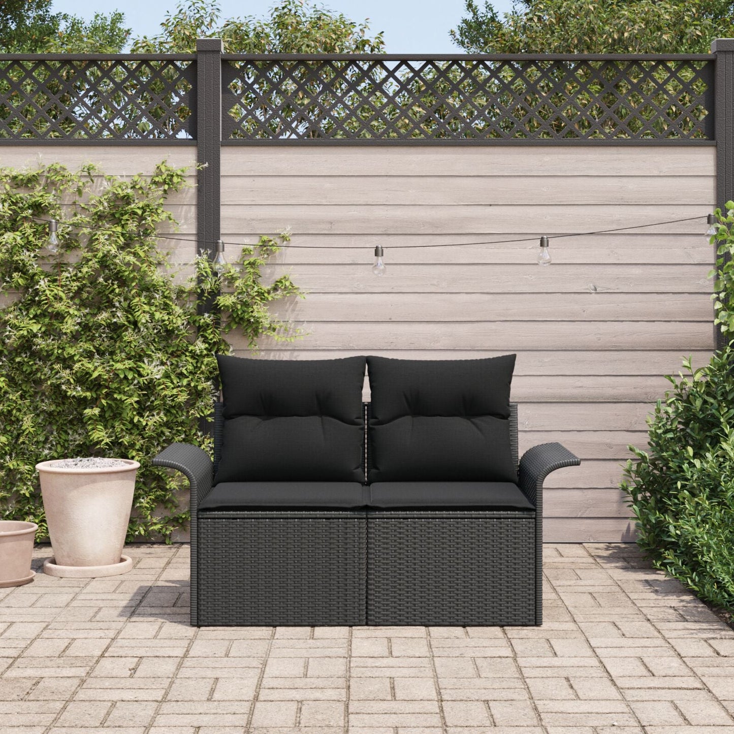 Outdoor Patio Poly Rattan 2-Seater Garden Sofa With Storage & Cushions Chair
