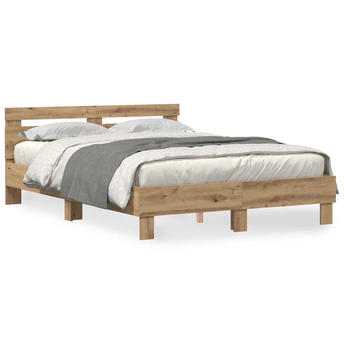 Modern Wooden Queen Size 160cm Bed Frame Base With Headboard & LED Lights