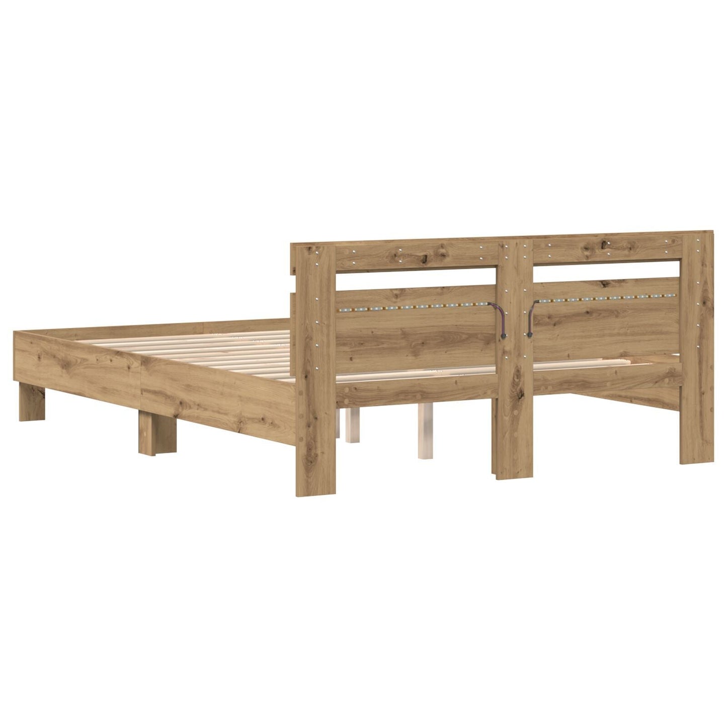 Modern Wooden Queen Size 160cm Bed Frame Base With Headboard & LED Lights