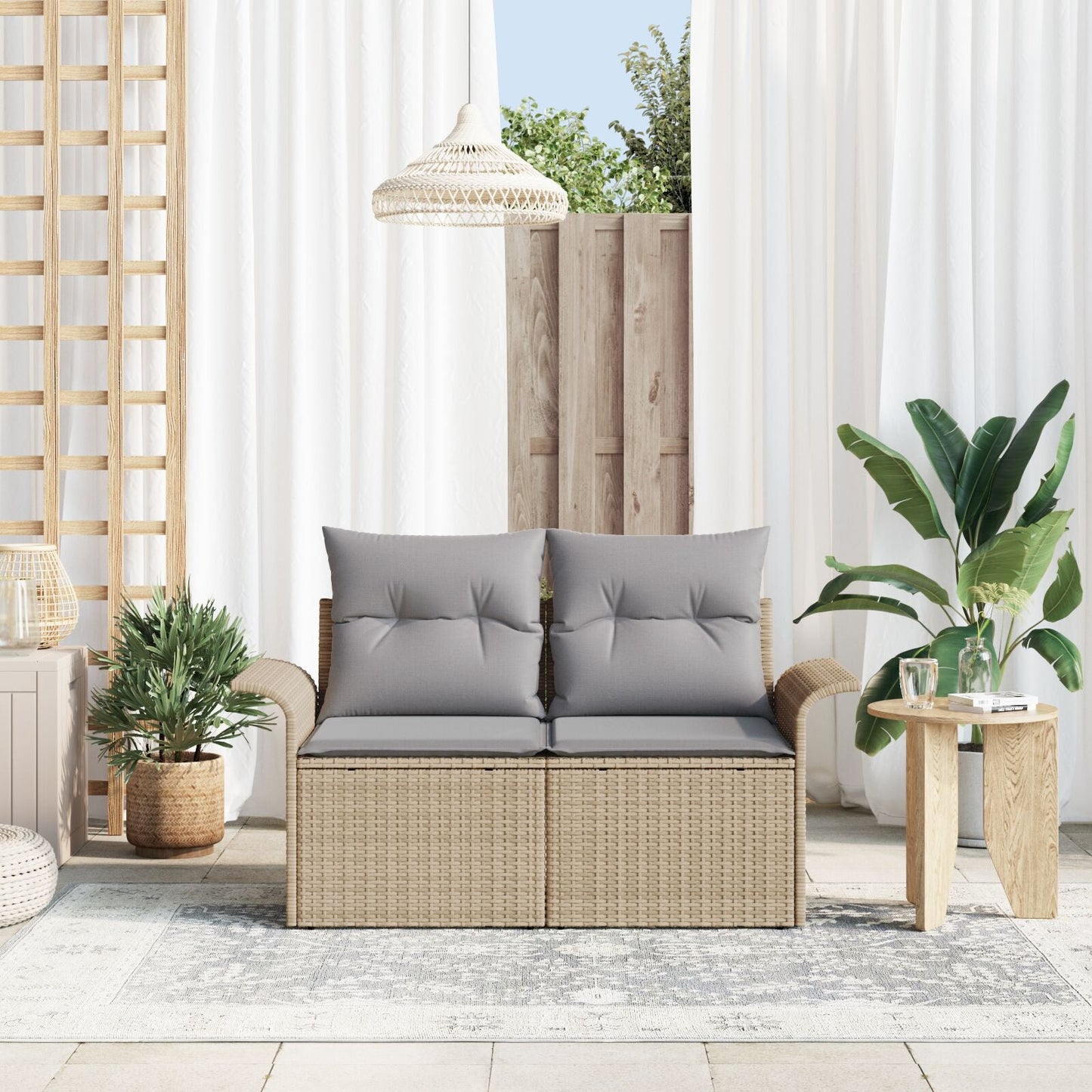 Outdoor Patio Poly Rattan 2-Seater Garden Sofa With Storage & Cushions Chair