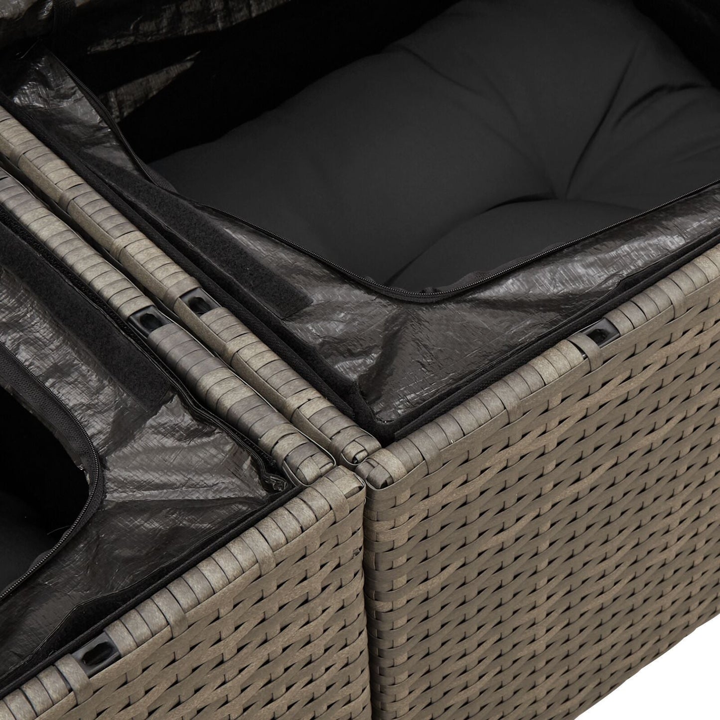 Outdoor Patio Poly Rattan 2-Seater Garden Sofa With Storage & Cushions Chair