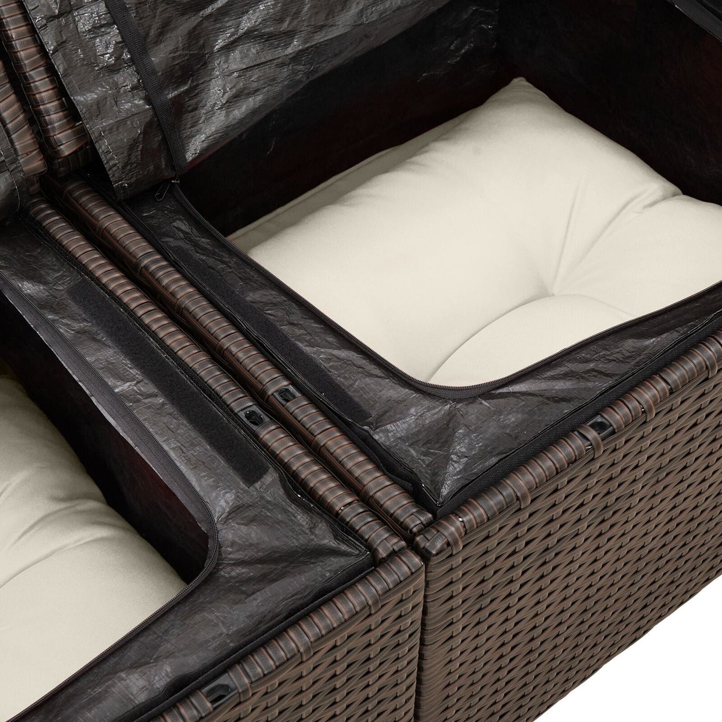 Outdoor Patio Poly Rattan 2-Seater Garden Sofa With Storage & Cushions Chair