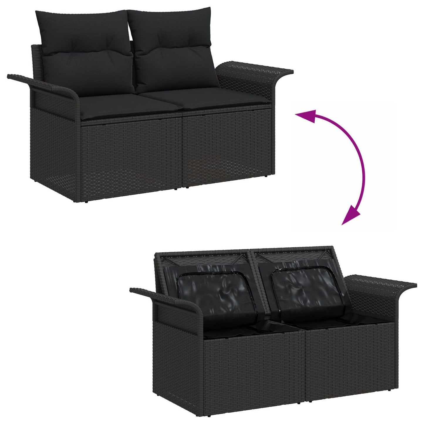 Outdoor Patio Poly Rattan 2-Seater Garden Sofa With Storage & Cushions Chair