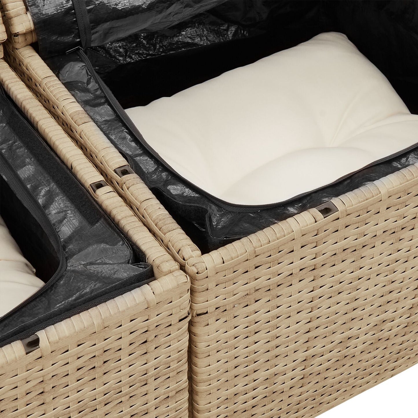 Outdoor Patio Poly Rattan 2-Seater Garden Sofa With Storage & Cushions Chair