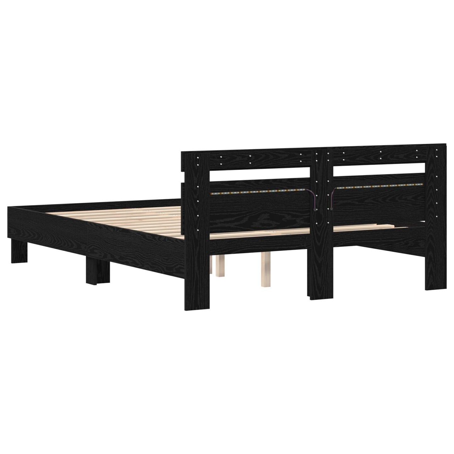Modern Wooden Queen Size 160cm Bed Frame Base With Headboard & LED Lights