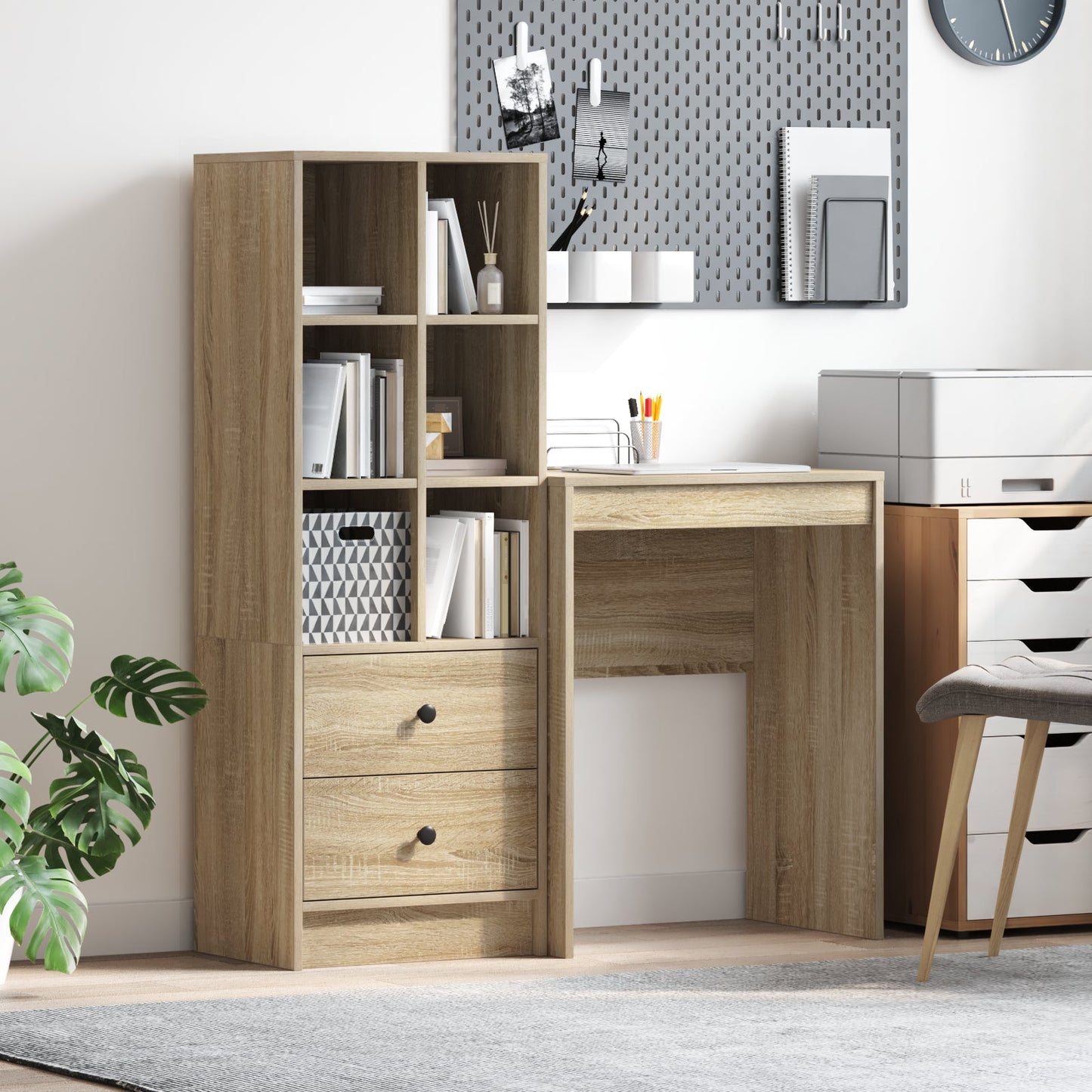 Desk with Storage Sonoma Oak Engineered Wood