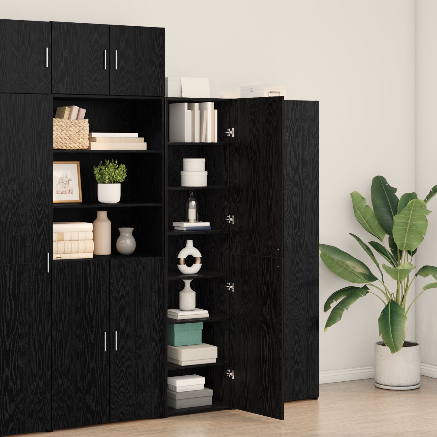 Highboard Black Oak 45x42.5x185 cm Engineered Wood