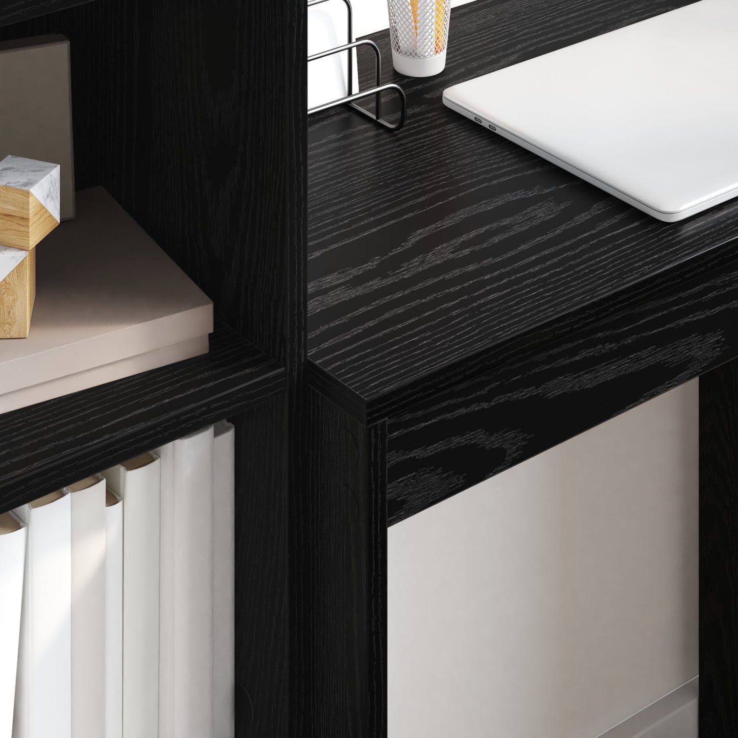 Desk with Storage Black Oak Engineered Wood