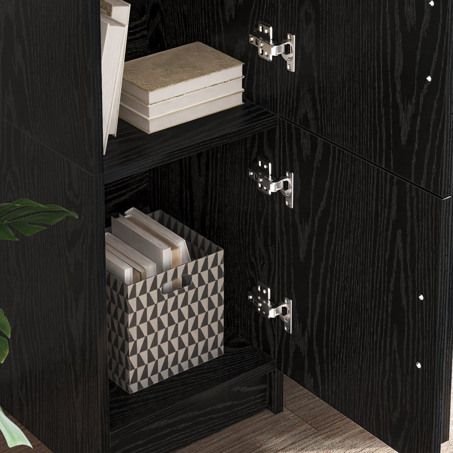 Desk with Storage Black Oak Engineered Wood