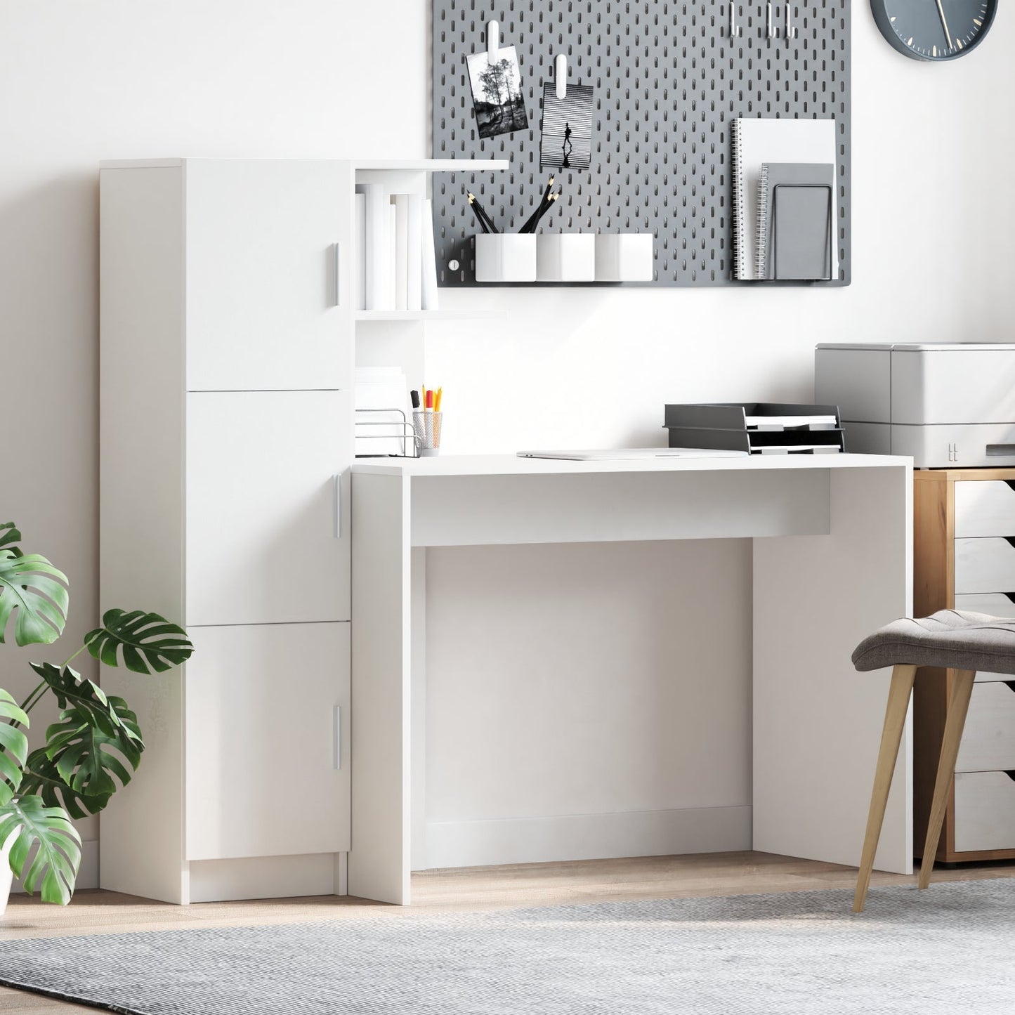 Desk with Storage White Engineered Wood