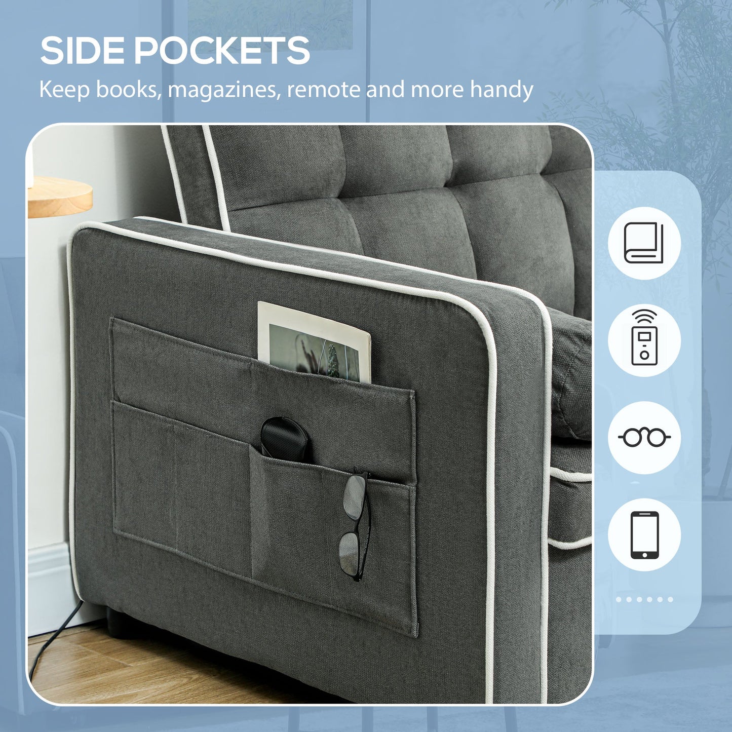 HOMCOM 2 Seater Pull Out Sofa Bed with Adjustable Backrest