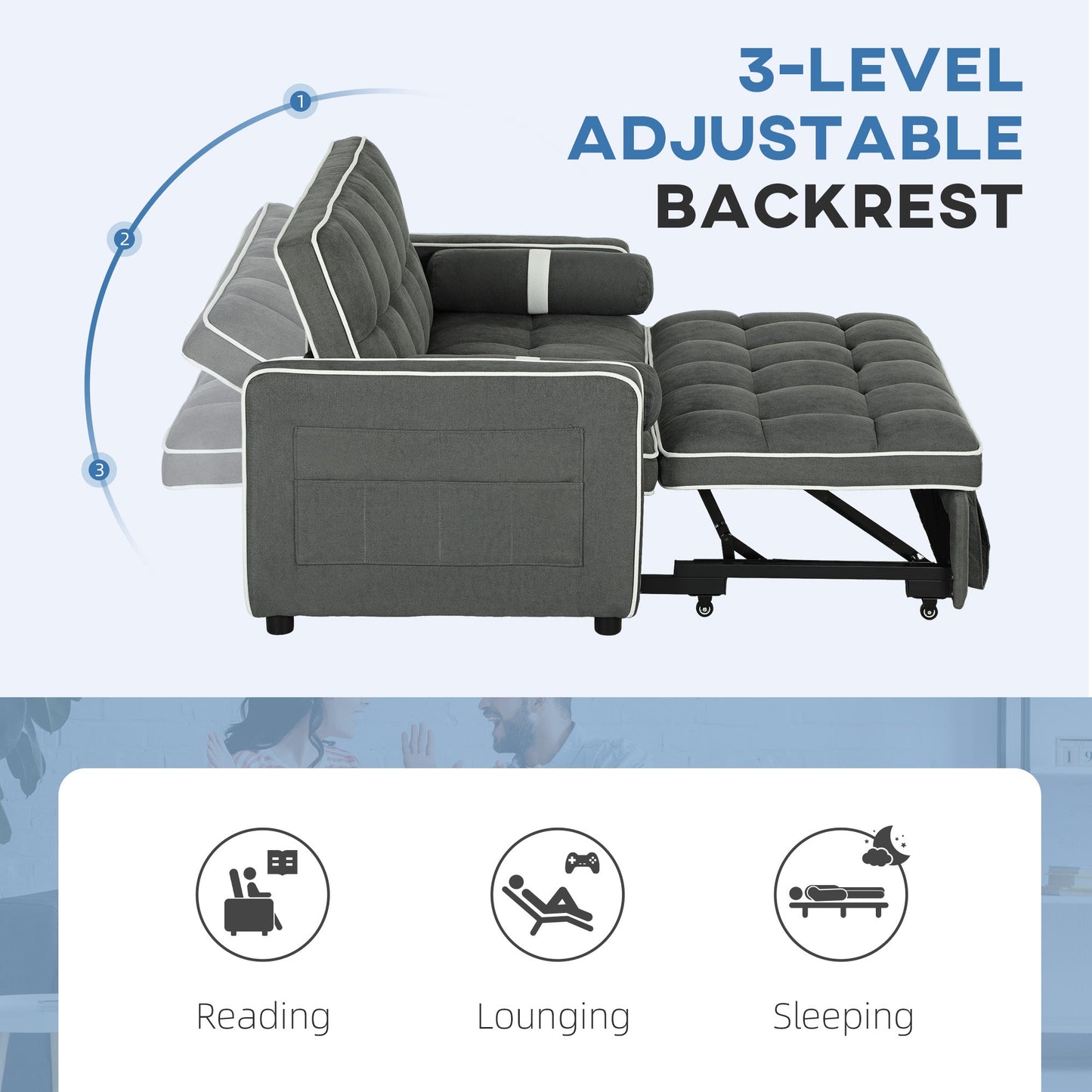 HOMCOM 2 Seater Pull Out Sofa Bed with Adjustable Backrest