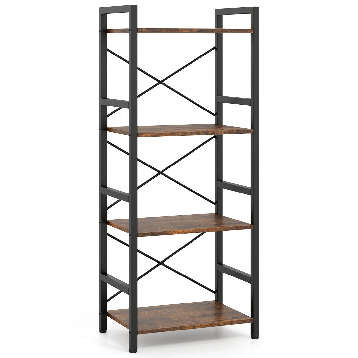 Narrow Bookshelf 4-Tier Freestanding Bookcase with Heavy-duty Metal Frame-RusticBrown