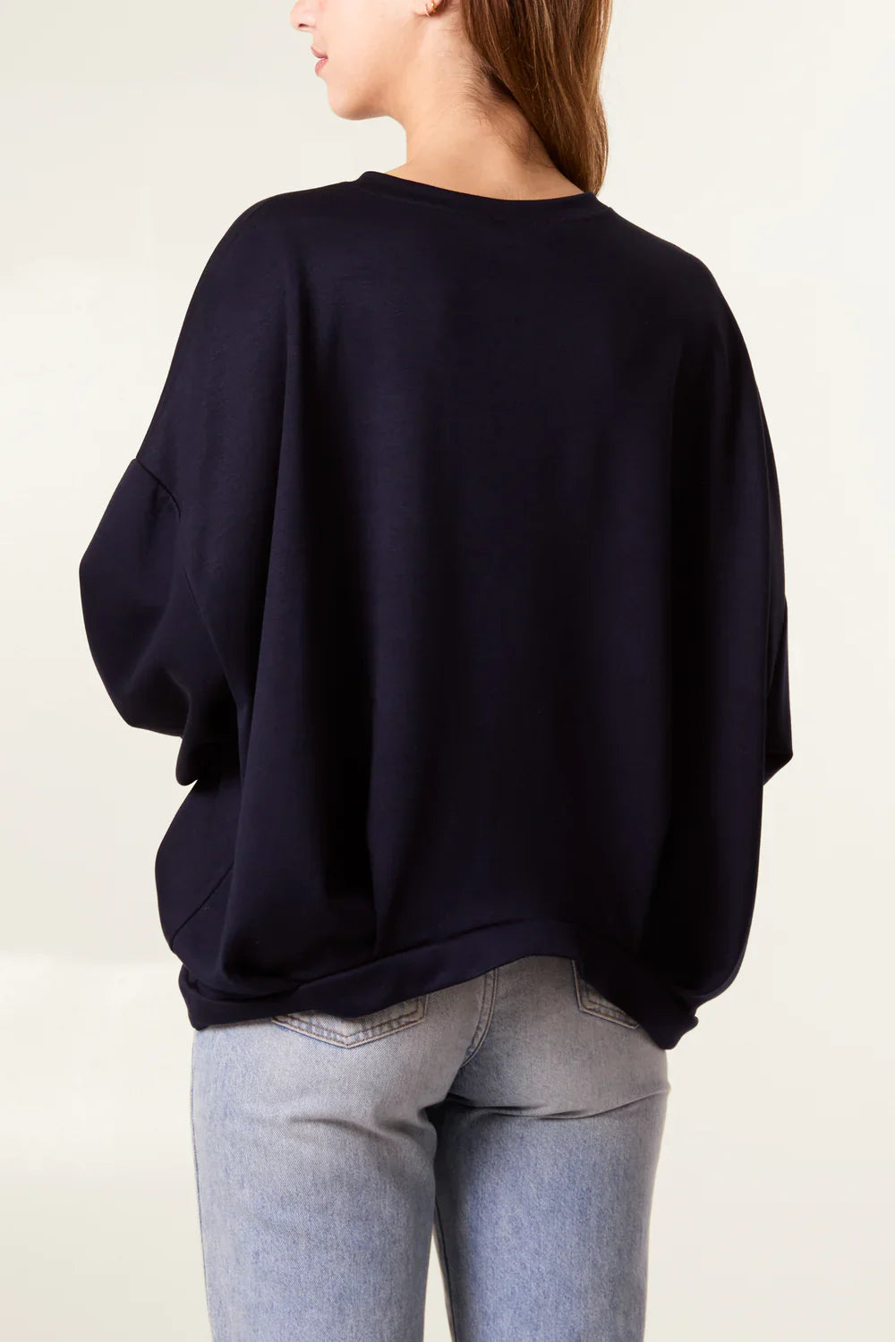 Navy Puffball Sleeve Soft Touch Sweat Top | One Size Fits 8–16