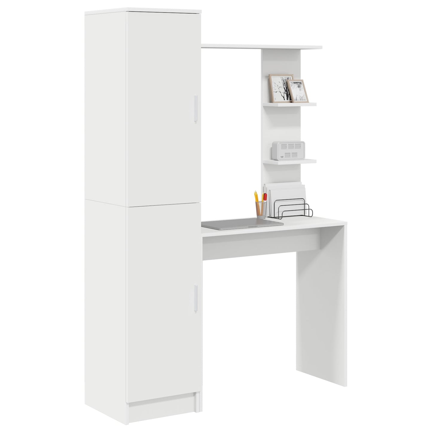 Desk with Storage White Engineered Wood