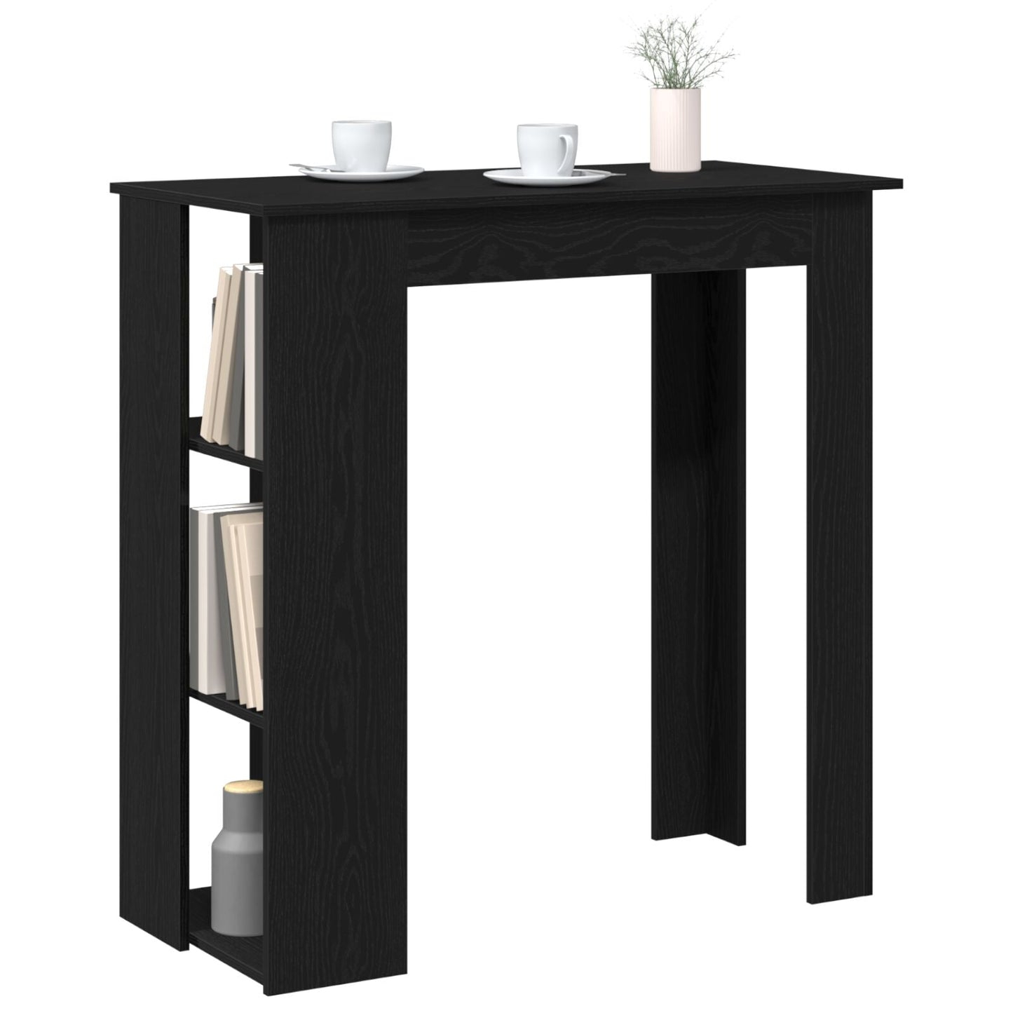 Modern Wooden High Bar Table With Open Storage Shelves Wood Table