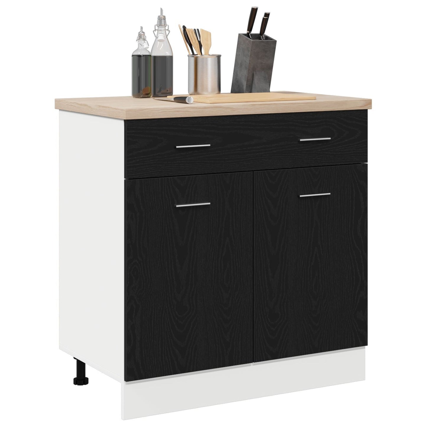 Cabinet with Drawer in Black Oak, 80x46x81.5 cm, Made of Engineered Wood