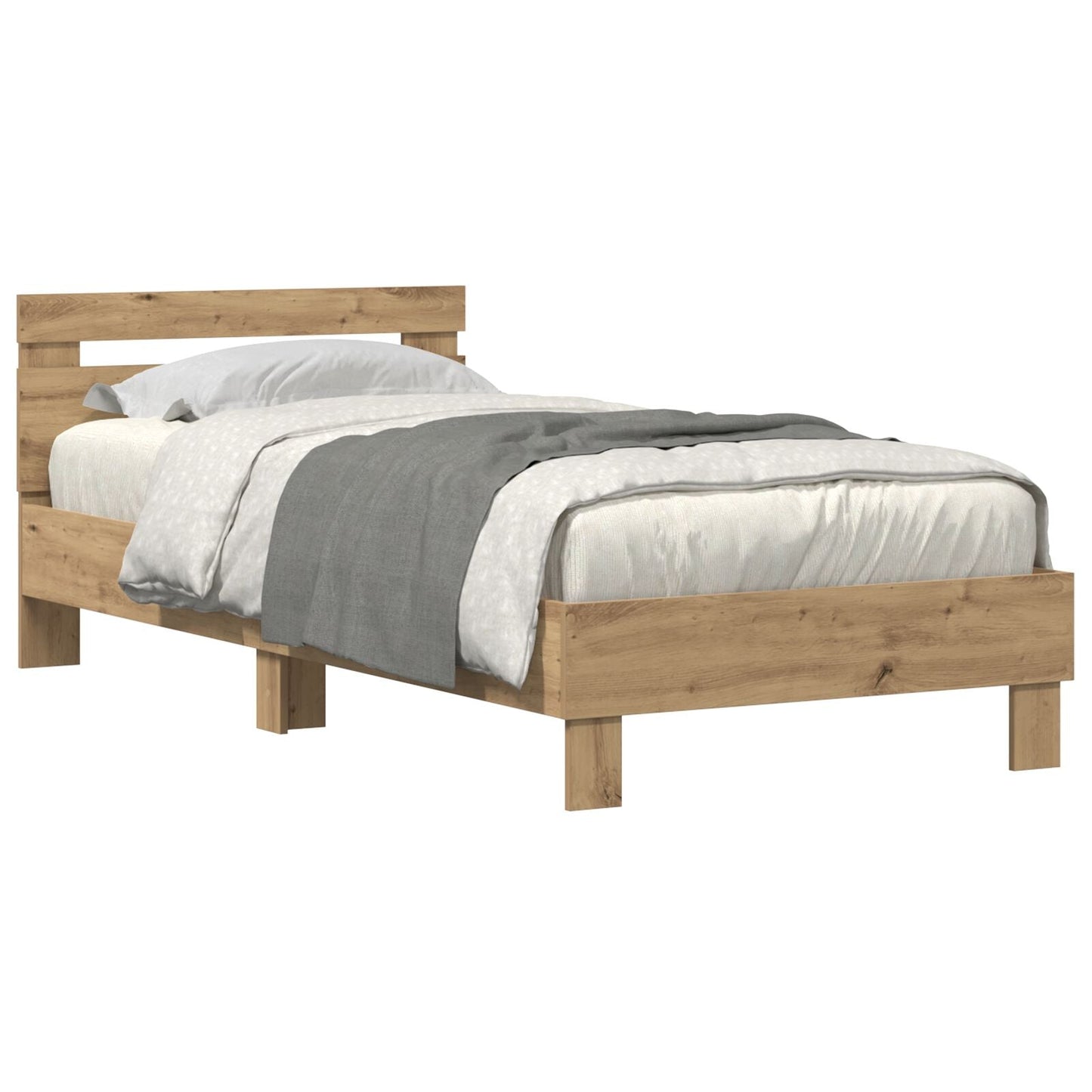 Modern Wooden Single Size 90cm Bed Frame Base With LED Lights & Headboard Wood