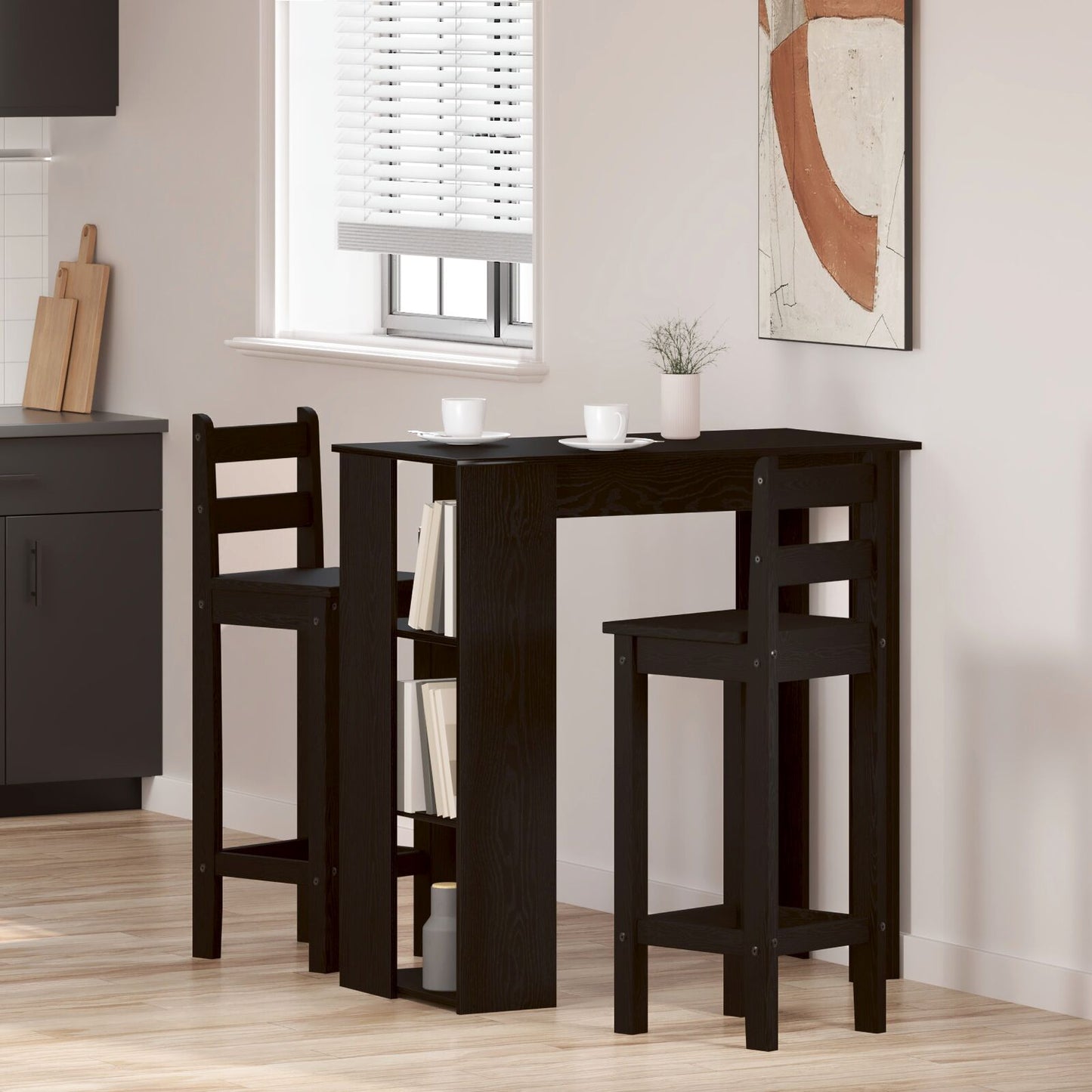 Modern Wooden High Bar Table With Open Storage Shelves Wood Table
