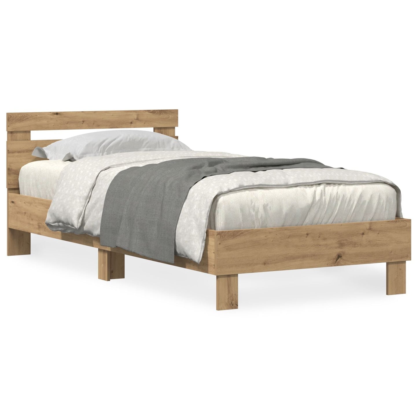 Modern Wooden Single Size 90cm Bed Frame Base With LED Lights & Headboard Wood