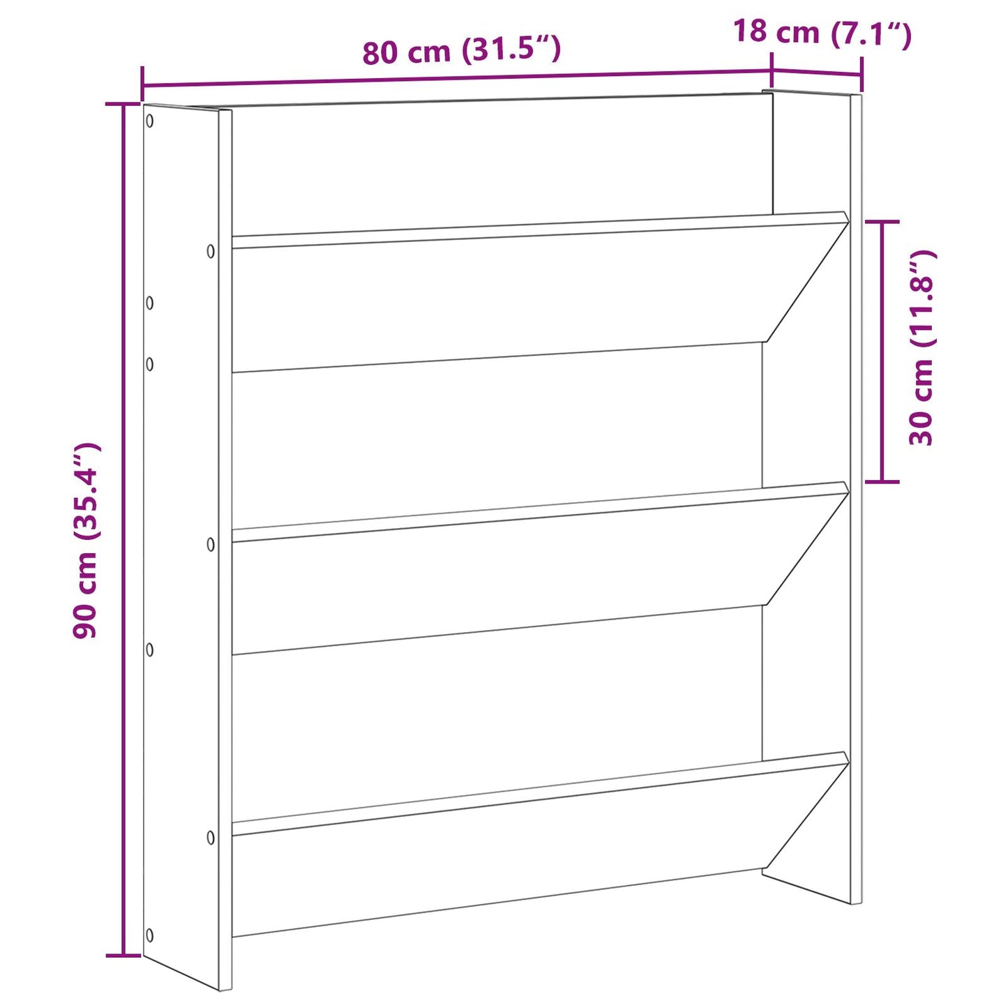 Wall Shoe Cabinet - Black Oak, 80x18x90 cm, Made from Engineered Wood