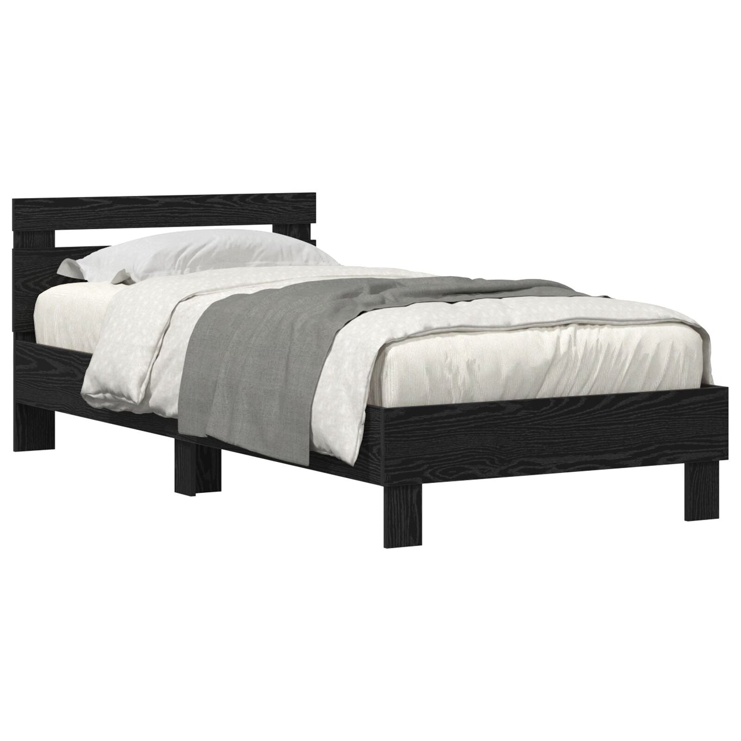 Modern Wooden Single Size 90cm Bed Frame Base With LED Lights & Headboard Wood
