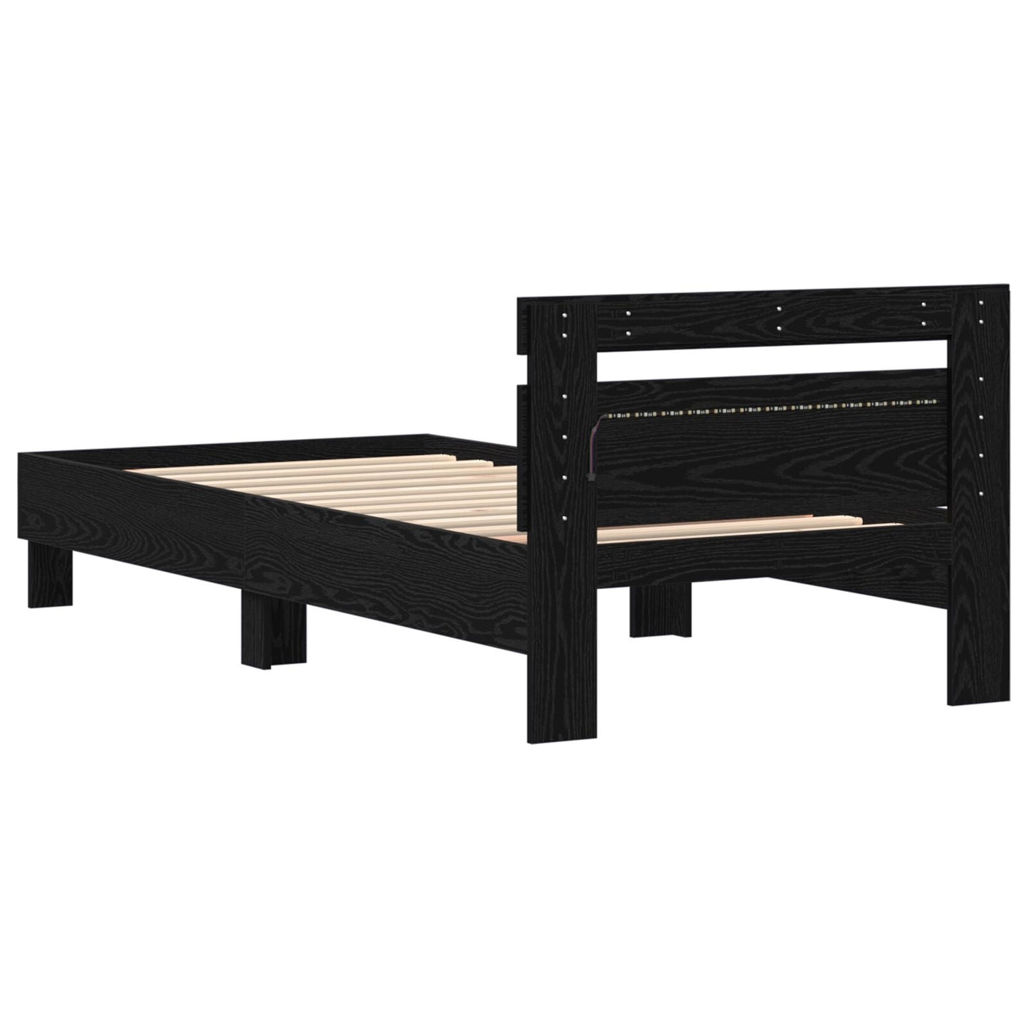 Modern Wooden Single Size 90cm Bed Frame Base With LED Lights & Headboard Wood