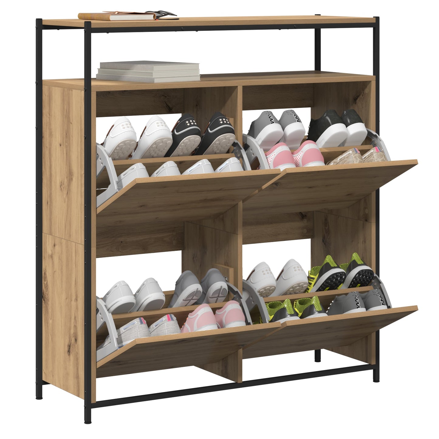 Shoe Cabinet with 4 Flip-Drawers Artisan Oak 100x34x112 cm